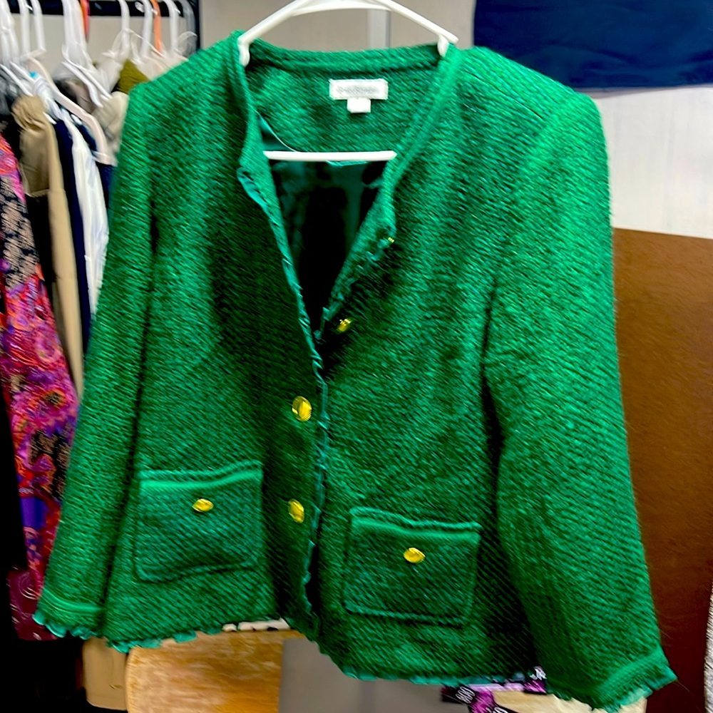 Joan Rivers Emerald Green Bouclé Blazer with Gold Buttons